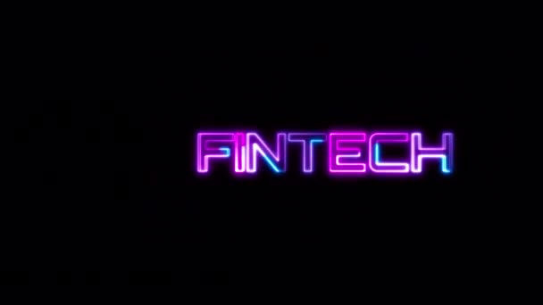 Smyčka Fintech Modrý Růžový Neon Text Závada Efekt Ilustrace Černém — Stock video