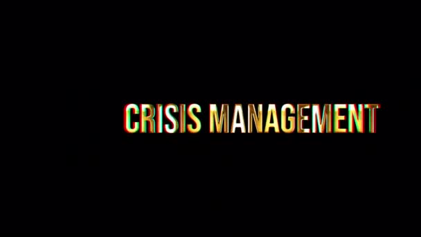 Loop Crisis Management Gouden Glans Licht Motion Tekst Met Glitch — Stockvideo