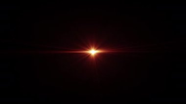 Loop center  glow gold orange red star rays lights optical lens flares shine animation art on black abstracrt background for screen project overlay. Lighting lamp rays effect dynamic bright video