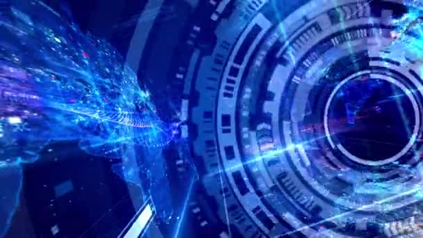 Abstract Spinning Futuristic Tech Technology Circle Cinematic Title Blue Background — Vídeo de Stock