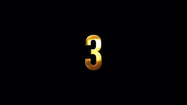 Smyčka Číslo Tři Zlatě Zářit Světelný Pohyb Černém Abstraktním Pozadí — Stock video