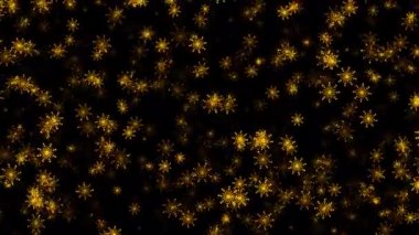 Loop flow falling glow gold snowflakes on black abstract background animation. Golden snowflakes animation for romantic background,New year christmas. Isolate using QuickTime Alpha Channel proress444
