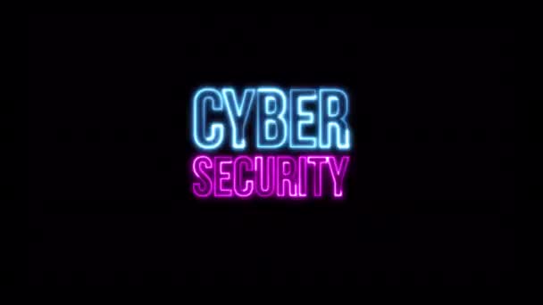 Loop Cyber Security Blue Pink Neon Text Glitch Effect Black — стоковое видео