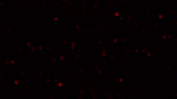 抽象ループアニメーションは ブラックバックグラウンドで飛んでいるぼやけたオレンジ色の赤い塵粒子を明らかにします 3Dシームレスループオレンジレッドゴールドボケ粒子が空中に飛ぶ — ストック動画