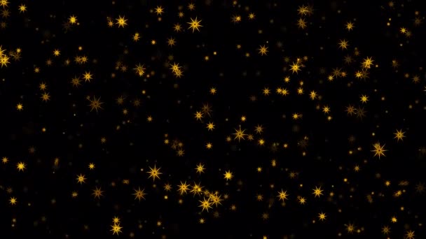 Loop Beautiful Falling Glow Gold Stars Animatin Black Abstract Background — Stock Video