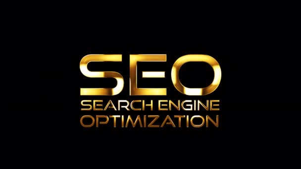 Loop Seo Search Engine Optimalisatie Gouden Tekst Glans Licht Beweging — Stockvideo
