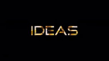 IDEAS altın metni siyah arkaplanda hata efekti döngüsü başlığı. Reklam konseptini tanıt QuickTime Alpha Channel 444 'ü kullanarak izole et