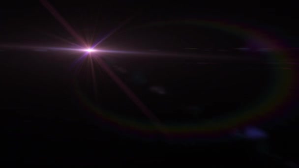 Абстрактно Розовая Фиолетовая Звезда Оптических Линз Светит Вспышкой Света Черном — стоковое видео