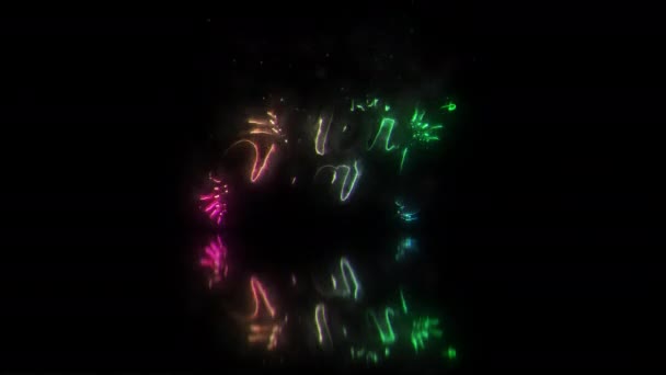 Щасливий Новий Рік Барвистий Неоновий Лазерний Текст Анімації Блимає Глюк — стокове відео