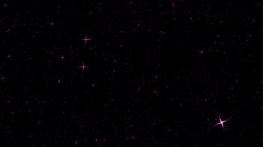 Parlayan pembe yıldız parçacıkları döngüsü, siyah arkaplan akışı üzerine animasyon ekran projesi örtüşmesi için fron 'a aktarılmaktadır. Galaksi gökyüzü parçacıklarının uzay boşluğunda parlayan ışık ile grafiksel hareket örtüsü etkisi döngüsü 