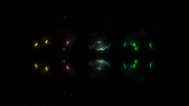 Yeni yılınız kutlu olsun. Siyah soyut arkaplan üzerine renkli neon lazer metin animasyon efekti. Parıltı parçacıkları ile sinematik başlık..