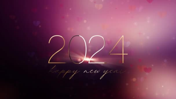 2024 Frohes Neues Jahr Goldener Lichtschein Text Mit Leuchtenden Schneeflocken — Stockvideo