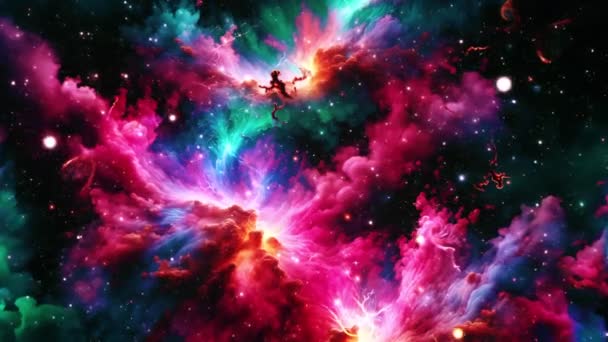 Ruimtereizen Naar Abstracte Buitenaardse Roze Groene Nevel Melkweg Diepe Ruimte — Stockvideo
