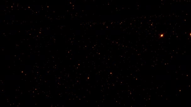 Loop Gloeien Oranje Rode Sterren Deeltjes Animatie Zwarte Achtergrond Stroom — Stockvideo