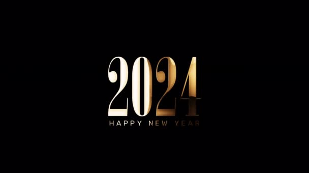 Schleife Frohes Neues Jahr 2024 Goldenes Licht Glanz Text Filmischen — Stockvideo