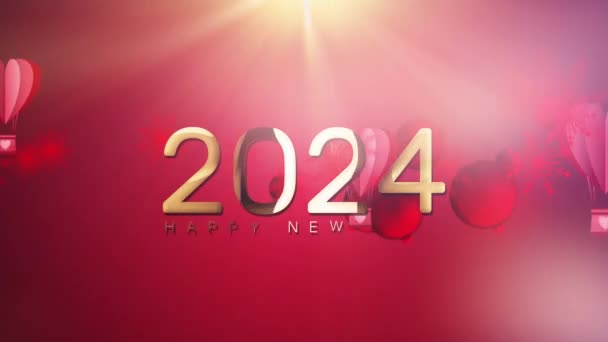 2024 Felice Anno Nuovo Oro Luce Splendere Testo Con Fiocchi — Video Stock