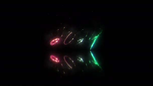 2024 Frohes Neues Jahr Bunte Neon Laser Text Animation Glitch — Stockvideo