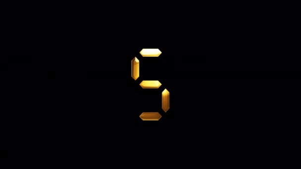 Loop Digitalt Nummer Five Gyllene Ljus Rörelse Text Animation Svart — Stockvideo