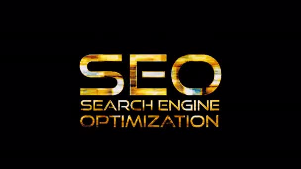 Seo Search Engine Optimization Gold Text Shine Light Animation Glitch — Wideo stockowe