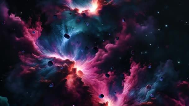 Ruimtereizen Naar Abstracte Buitenaardse Roze Nevel Melkweg Diepe Ruimte Met — Stockvideo