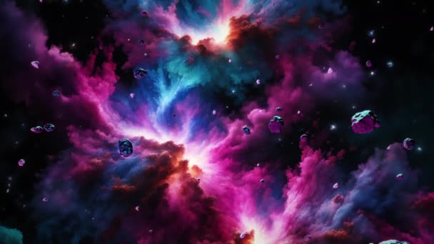 Ruimtereizen Naar Abstracte Buitenaardse Roze Nevel Melkweg Diepe Ruimte Met — Stockvideo