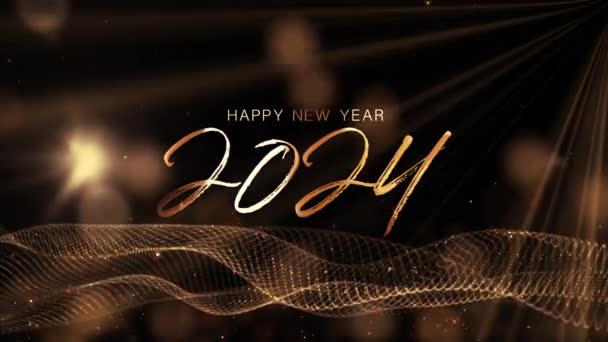 Frohes Neues Jahr 2024 Goldener Text Mit Gold Bokeh Und — Stockvideo