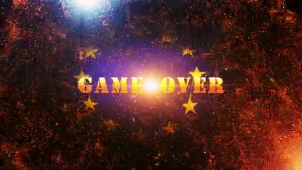 游戏覆盖金色文字移动与火爆和金粉电影预告片的背景与Euro旗帜背景 — 图库视频影像