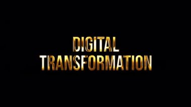 Siyah soyut arkaplanda Dijital Dönüşüm Altını Parıltı Döngü Işık Hareketi başlığı. Reklam konseptini tanıt QuickTime Alpha Channel 444 'ü kullanarak izole et