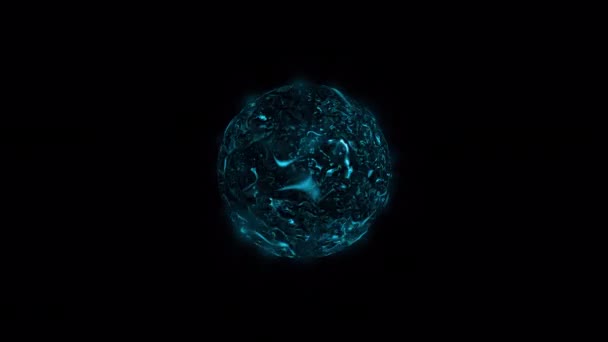 Boucle Abstraite Plasma Bleu Énergie Planète Sphère Sur Fond Noir — Video
