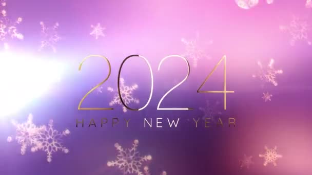 2024 Frohes Neues Jahr Goldtext Mit Fallenden Glühenden Schneeflocken Und — Stockvideo