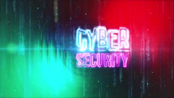 Cyber Security Sininen Vaaleanpunainen Neon Teksti Häiriö Vaikutus Elokuvamainen Otsikko — kuvapankkivideo