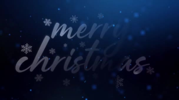 Boldog Karácsonyt Hópehely Kék Bokeh Cinametic Cím Animáció Sötétkék Háttér — Stock videók