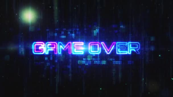 Game Över Blå Rosa Neon Text Glitch Effekt Sci Filmisk — Stockvideo