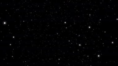Ekran projesi kaplaması için siyah kabataslak arkaplan üzerinde parlayan beyaz parçacıklar hareketi. 4K 3D döngü kusursuz arkaplan. Beyaz soyut ışıltılar parıldıyor Noel kış karını aydınlatıyor 