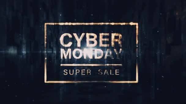Cyber Monday Super Sale Filmische Trailer Titel Gouden Glinsterende Tekst — Stockvideo