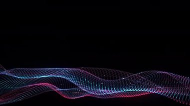 Mavi, kırmızı, soyut, ışıl ışıl, ışıl ışıl ışık saçan dalga parçacıklarının soyut döngüsü, dijital veri akışının hareketi. Siyah arkaplan kavramı üzerine büyük veri. Siber veya teknoloji