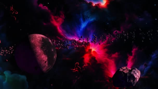 Space Travel Abstract Dark Glow Pink Blue Nebula Milky Way — Stock Video