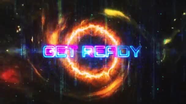 Get Ready Blauw Roze Neon Tekst Glitch Effect Sci Hitech — Stockvideo