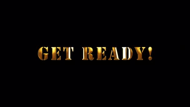 Get Ready Gold Text Shine Light Effect Motion Title Black — Stock Video