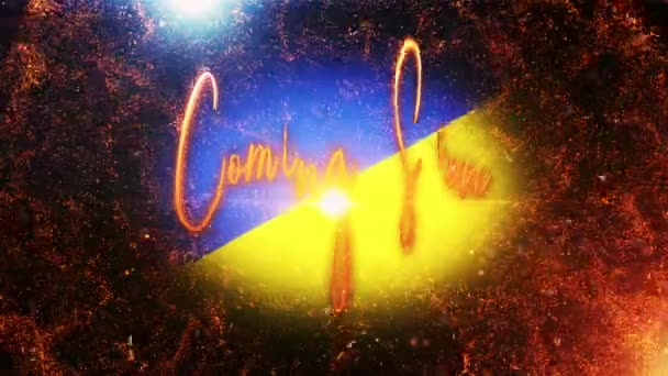 金字电影片名 乌克兰国旗摇曳在风向质感中 顶部光学镜头闪光灯和辉光 火爆电影片名 抽象背景 — 图库视频影像
