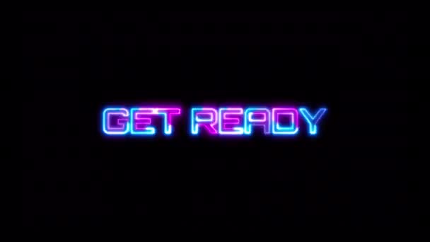 Loop Get Ready Blue Pink Neon Text Blikající Efekt Černém — Stock video
