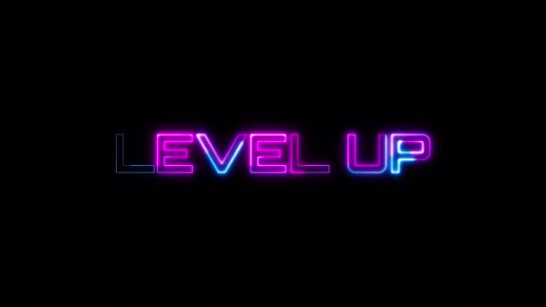Loop Level Blauw Roze Neon Tekst Effect Illustratie Zwarte Achtergrond — Stockvideo