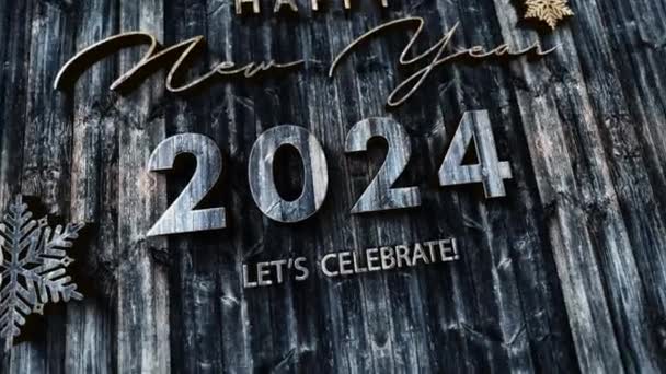2024 Happy New Year Mari Kita Rayakan Tekstur Kayu Judul — Stok Video
