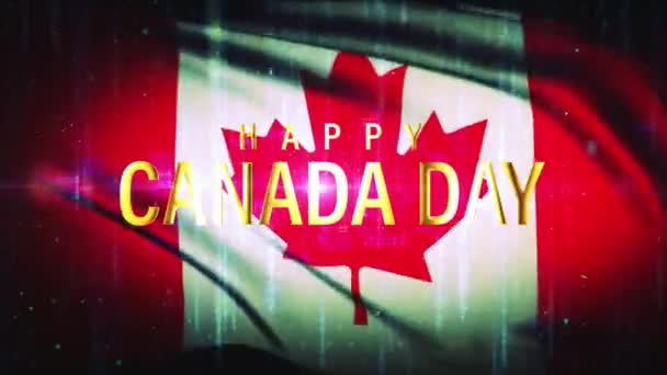 Teks Emas Canada Day Happy Dengan Efek Melambaikan Bendera Kanada — Stok Video
