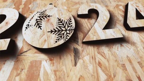 2024 Šťastný Nový Rok Textura Dřeva Filmový Název Abstraktní Pozadí — Stock video
