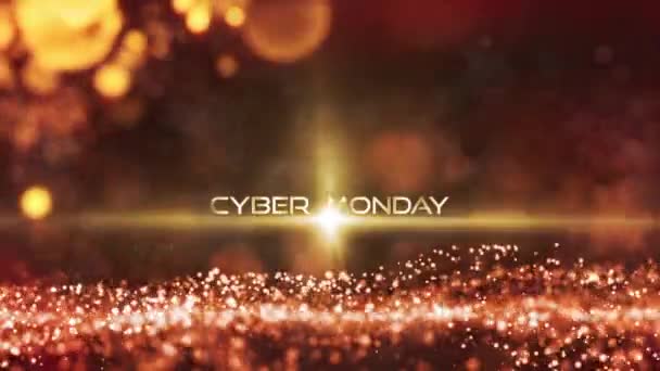 Cyber Monday Golden Text Bokeh Gold Particles Wave Flare Light — Stock Video