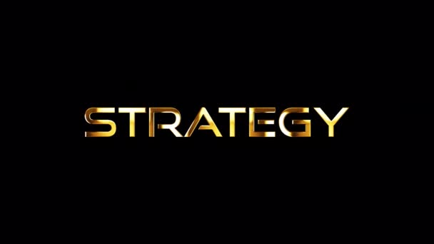 Strategi Guld Text Med Glitch Effekt Glans Loop Titel Svart — Stockvideo