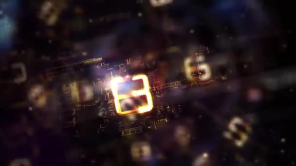 Abstrakter Countdown Zehn Bis Null Sekunden Glühen Gold Digitale Technologie — Stockvideo