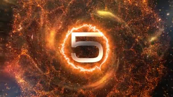 Five Seconds Countdown Timer Met Abstracte Vuur Barstte Energie Achtergrond — Stockvideo