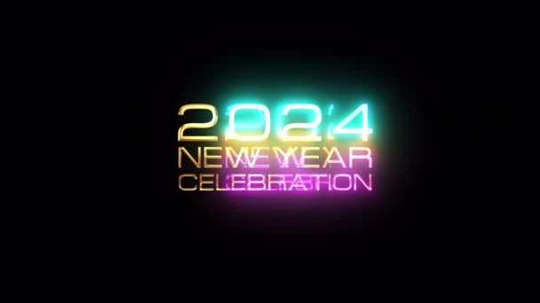 2024 Neujahrsfeier Goldenen Text Mit Licht Bewegung Glitch Cyber Punk — Stockvideo